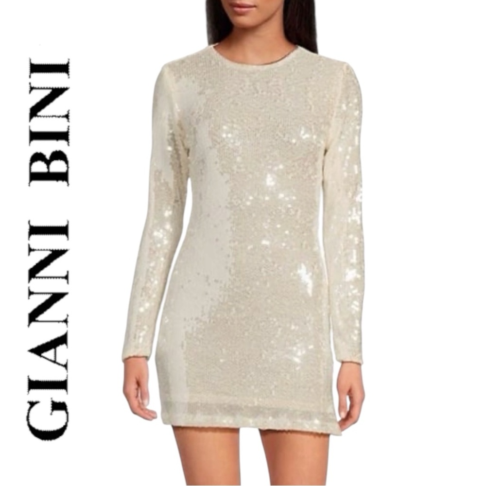 Gianni Bini Dress Women Sequin Long Sleeve Beige Size 8 NWT